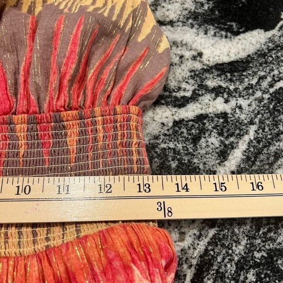 FREE PEOPLE Orange tones smock stretch waist mini dress with thin straps - Picture 14 of 15